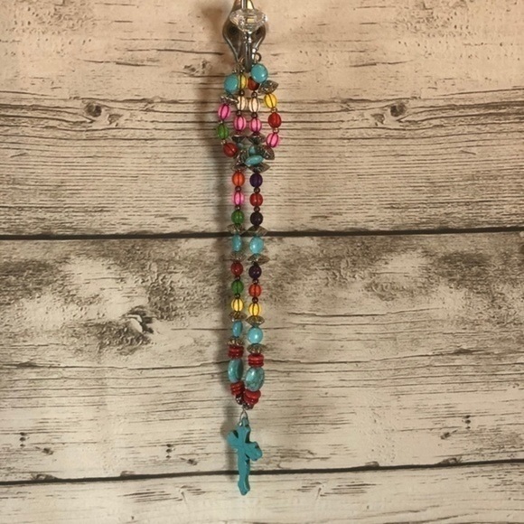 Artisan Art Deco Boho Beaded Turquoise Cross Necklace & Bracelet - Picture 2 of 12